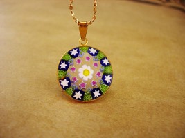 sterling glass star necklace / Millefiori see through paperweight pendant - vint - £66.45 GBP