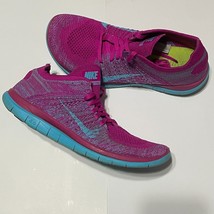 Nike Free 4.0 Flyknit Womens Size 9 Running Shoes Sneakers 631050-501 Pink Blue - £25.39 GBP