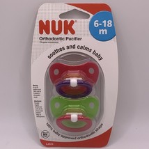 NUK Latex Orthodontic Pacifiers Size 6-18 m Blue Orange Green 2 Pacifiers - $23.36