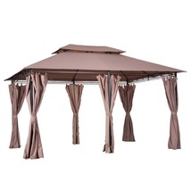 Outsunny 10&#39; x 13&#39; Patio Gazebo w/ Curtains, Khaki - £258.98 GBP