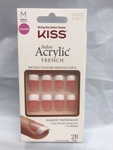 KISS NEW YORK SALON ACRYLIC FRENCH MEDIUM LENGTH KSA07 28 NAILS NEVER CHIP - £5.92 GBP