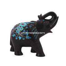 Decorative Marble Elephant Sculpture Turquoise Inlay Floral Art Mosaic Decor E35 - £323.04 GBP