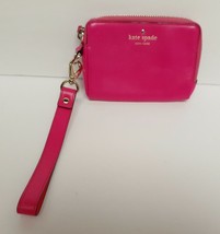 KATE SPADE Hot Pink Leather Wristlet Clutch Zipper Detachable Strap 6&quot;W ... - $68.93