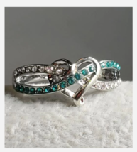 Silver Heart And Turquoise Rhinestone Ring 5 6 7 8 9 - £27.96 GBP