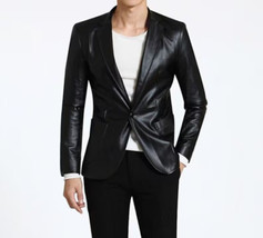 Black Stylish Causal Formal Handmade Men Blazer 100% Leather Lambskin Bu... - £95.15 GBP