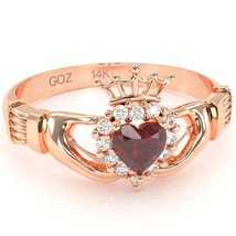 Claddagh Lab-Created Ruby Diamond Ring In Solid 14k Rose Gold - £470.73 GBP
