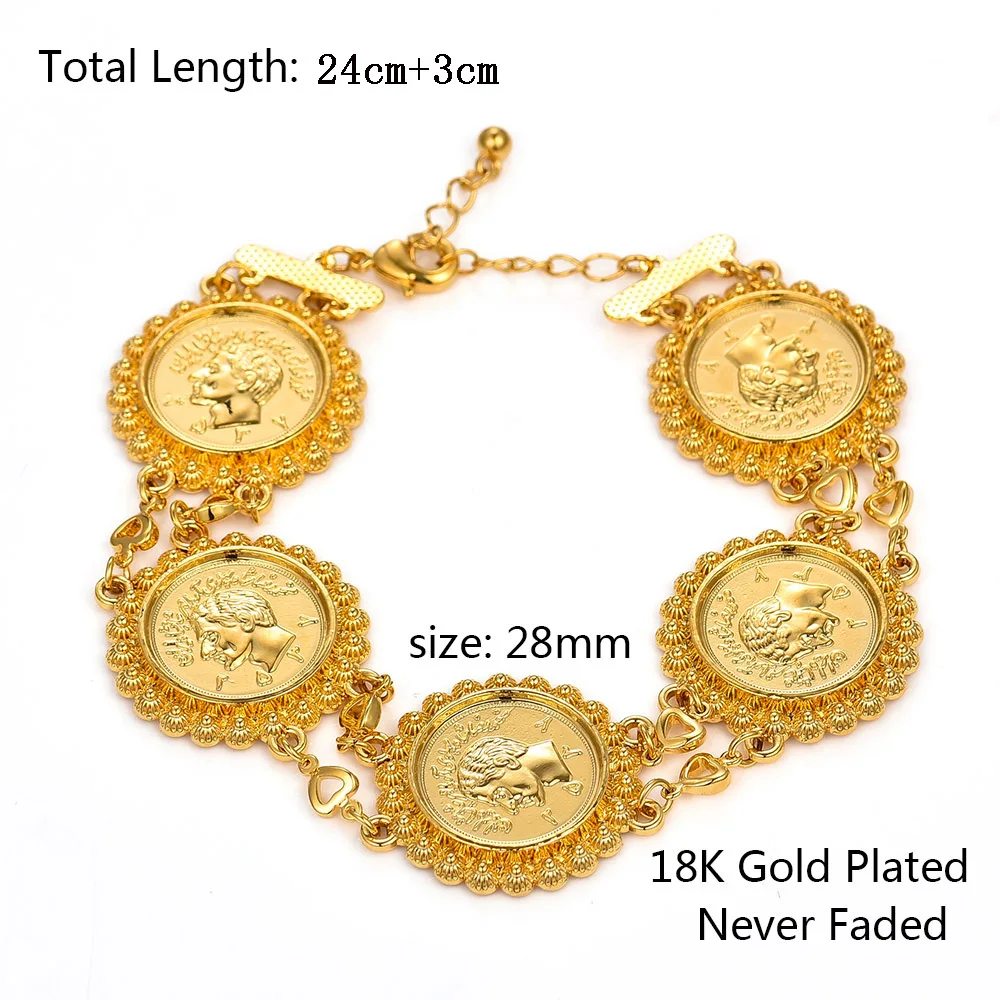 Gold Color Money Coin Bracelet Islamic Muslim Arab Coins Necklace for Women Men  - £27.97 GBP