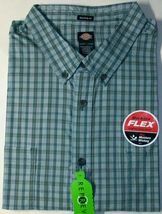 Dickies Relaxed Fit Flex Short Sleeve Button Front Green Plaid Shirt New - £15.60 GBP