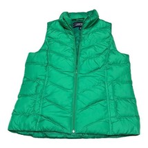 Lands&#39; End Down Puffer Vest, Women&#39;s M Green, Full Zip Pockets Quilted J... - $28.04