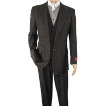 Men Denim Suit Royal Diamond 3 Piece vested Wide Leg Pleated Pants Den2 black image 2