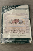 Vtg Elsa Williams Blue Ribbon Lace Pillow Wool Crewel Embroidery Kit Open Pkg - $14.84