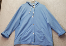 Sag Harbor Sport Sweatshirt Women Large Blue Pocket Hood Drawstring Button Front - £14.62 GBP