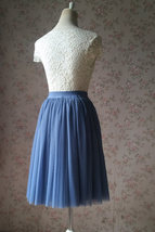 Dusty Blue Midi Tulle Skirt Outfit Women Custom Plus Size Tulle Ball Skirt image 3
