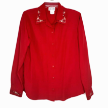 Jantzen Womens Shirt Size 10 Long Sleeve Button Up Embroidered Collar Red - £12.48 GBP