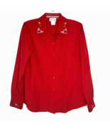 Jantzen Womens Shirt Size 10 Long Sleeve Button Up Embroidered Collar Red - £12.56 GBP
