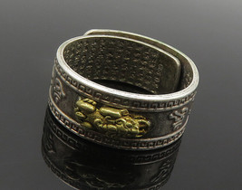 925 Sterling Silver  - Vintage Tibet Dragon Two Tone Band Ring Sz 10 - RG19052 - £64.44 GBP