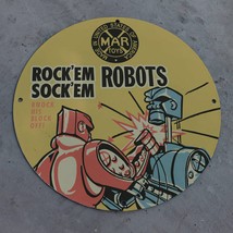 Vintage Mar Toys Rock&#39;em Robots Sock&#39;em Louis Marx Co. Porcelain Gas &amp; Oil Sign - £99.62 GBP