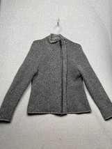 Eileen Fisher Wool Alpaca Jacket Chevron Sweater Knit Moto Leather Trim Wmn Sz M - £38.27 GBP