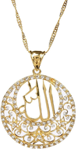 Glaze round Pendant Jewelry 24K Gold Plated Religious Islamic Muslim Allah Cryst - $58.47