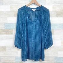 Old Navy Chiffon Printed Blouse Blue Sheer Office Work Womens Medium Tal... - £10.11 GBP