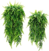 Boston Ferns Fake Persian Rattan Hanging Plant Faux Greenery Vine, 2 Pc.. - £33.51 GBP