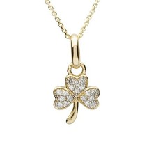 14k Yellow Gold Plated 0.15ct Real Moissanite Shamrock Pendant Clover Necklace - £44.77 GBP