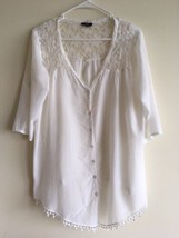 Womens White Cotton &amp; Silk Lace Peasant Blouse Top M L - £20.44 GBP