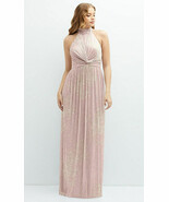 After Six 6882....Band Collar Halter Metallic Pleated Dre... - $141.55
