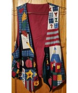 VTG Womens Vest Open Style Handmade Cotton Back To School Teacher Folk P... - $31.13 CAD