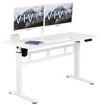 VIVO White 55&quot; x 24&quot; Electric Sit Stand Desk, Height Adjustable Workstation - £178.56 GBP