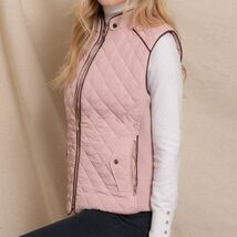 Suede Piping Detail Knit Rib Sides Quilted Padding Vest Blush Pink Small - $38.61