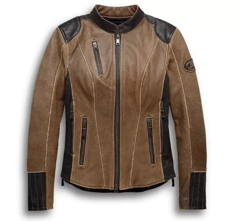 Harley Davidson Women’s Gallun Triple Vent Brown Real Leather Jacket - £51.48 GBP+