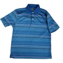 PGA Tour Polo Golf Shirt Mens Sz L Short Sleeve Blue Striped Polyester - £8.20 GBP