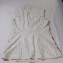 Darshi Women's White Flower Design Real Leather Button Vest Jacket Size 16 image 2