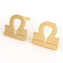 Libra Zodiac Sign Earrings In Solid 10K Yellow Gold - £127.87 GBP