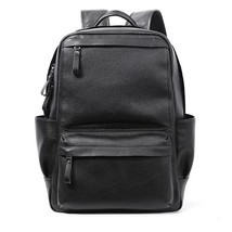 100%  Skin Leather Backpack Men Large Capacity 15.6 inch Laptop Backpack Male Tr - £131.85 GBP