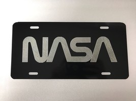 NASA Worm Logo Car Tag Diamond Etched on Black Aluminum License Plate - £18.16 GBP