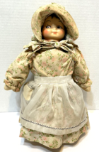 Rare VTG Handmade Girl Doll Plastic Face Bonnet Dress Dish Soap Bottle Body 13&quot; - £33.81 GBP