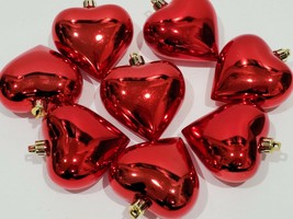 Valentines Day Red Shiny Hearts 3&quot; Tree Ornaments Decor Decorations 8pc  #RV555 - £13.36 GBP