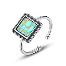 S925 Silver Square Turquoise Ring Adjustable - £5.30 GBP