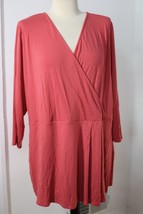 J Jill XL Coral Orange Pink Wrap Pleat Jersey 3/4 Sleeve Tunic Top Wearever - £26.83 GBP