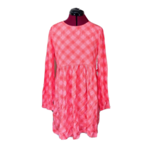 BP Dress Pink Red Women Balloon Sleeve Size Medium Ian Bias Plaid Keyhol... - $33.08