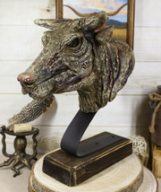 Rustic Wildlife Faux Driftwood Finish Bull Steer Cow Skull Bust Figurine On Base - £37.33 GBP