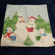 Snowman Family Christmas Holiday Pillow Cover 17 x 17 Caroling trees sno... - £11.69 GBP