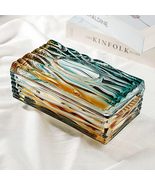 Luxury Emerald Gold Wave Glass Tissue Box, Art Glass Napkin Dispenser wi... - $138.93 CAD