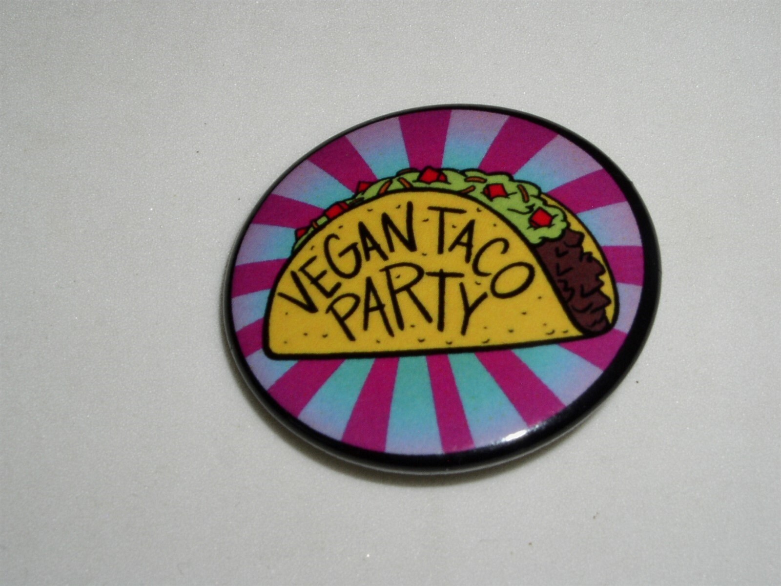 Vegan Taco Party Pinback Button Unbranded 1 3/8&quot; Diameter - $9.99