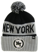 New York NY Patch Ribbed Cuff Knit Winter Hat Pom Beanie (Gray/Black Patch) - $14.95