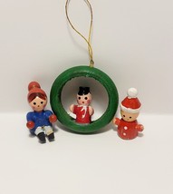 Vintage 1960s Japan Christmas Ornaments Lot of 3 Mini Handmade Hand Painted Wood - £14.42 GBP