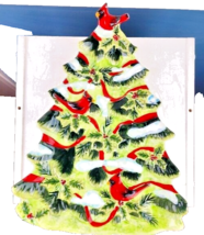 Pier 1 Hand Painted Earthenware Holly Birds Cardinals Christmas Tree Pla... - $25.74