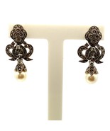 Vintage Sterling Judith Jack Art Deco Drop Pearl with Marcasite and CZ E... - $88.25 CAD